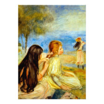 Little girls seaside beautiful Renoir painting art Invitations