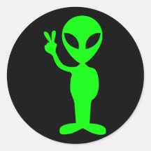 Little Green Man Round Stickers
