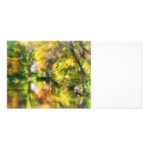 Little House by the Stream in Autumn Picture Card