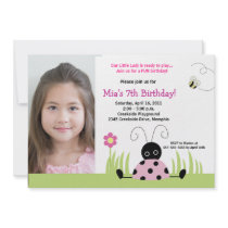 Little Ladybug Pink *PHOTO* Birthday 5x7 Personalised Invitations