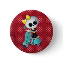 Little Miss Death on scooter buttons by colonelle Little Miss Death on scooter buttons