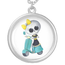 Little Miss Death on scooter necklaces by colonelle Little Miss Death on scooter necklaces