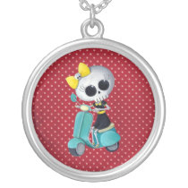Little Miss Death on scooter necklaces by colonelle Little Miss Death on scooter necklaces
