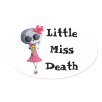 Little Miss Death with Ice Cream -custom text- Oval Stickers