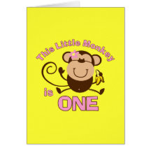 Little Monkey 1st Birthday Girl Card