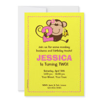 Little Monkey 2nd Birthday Girl Custom Invitations