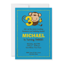 Little Monkey 3rd Birthday Boy Custom Invitations