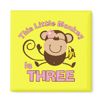 Little Monkey 3rd Birthday Girl Magnets