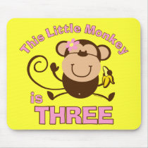 Little Monkey 3rd Birthday Girl Mouse Pads