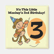 Little Monkey 3rd Birthday Tshirts and Gifts Magnets