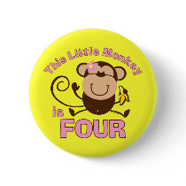 Little Monkey 4th Birthday Girl Button