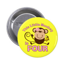 Little Monkey 4th Birthday Girl Button