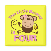 Little Monkey 4th Birthday Girl Fridge Magnets