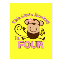 Little Monkey 4th Birthday Girl Post Card