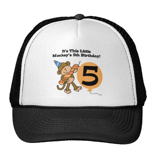 Little Monkey 5th Birthday Tshirts and Gifts Trucker Hats