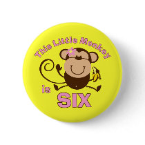 Little Monkey 6th Birthday Girl Button