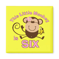 Little Monkey 6th Birthday Girl Fridge Magnet