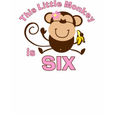 Little Monkey 6th Birthday Girl T-shirts by pinkinkart