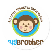 Little Monkey Going To Be A Big Brother Round Sticker