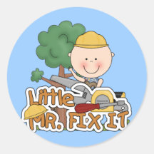 Little Mr. Fix-It Saw t-shirts and Gifts Round Stickers
