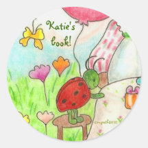 little party bug bookplate round sticker