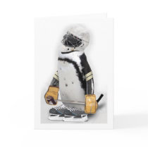 Little  Penguin Wearing Hockey Gear Greeting Card