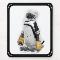 Little  Penguin Wearing Hockey Gear Mouse Pads
