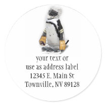 Little  Penguin Wearing Hockey Gear Round Stickers
