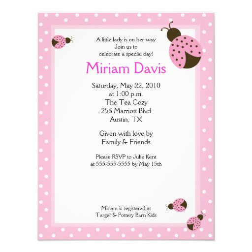 Little Pink Ladybugs 4x5 Baby Shower Invitations