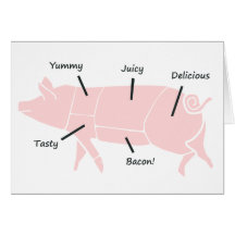 Little Pink Piggie with Tasty Labels Greeting Cards
