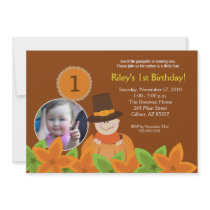 Little Pumpkin Thanksgiving 5x7 Photo Birthday Invitations