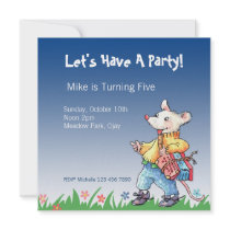 Little Rat with Accordeon Blue Invitation...