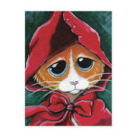 Little Red Riding Hood | Tabby Cat Art Postcard