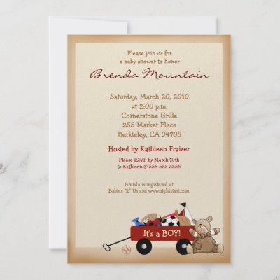  Baby Shower Invitations on Little Red Wagon Sports Theme Boy Baby Shower Custom Invitations By