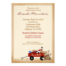 Little Red Wagon Sports Theme Boy Baby Shower Custom Invitations