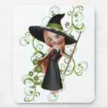 Little Redhaired Witch with Green Vines Design Mouse Pad