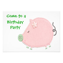 Little Round Pink Piggy Birthday Party Custom Invite