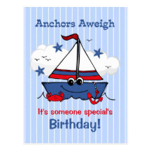 Little Sailboat 2nd Birthday Postcard Invitation