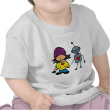 Little Skater Girl and Robot Love Tee Shirt