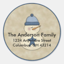Little Snowman D4 Return Address Labels Round Stickers
