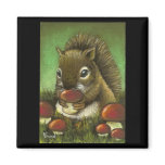 Little squirrel and mushrooms refrigerator magnets