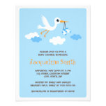 Little stork blue baby shower invitation for boys
