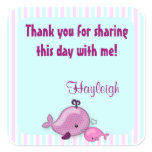 Little Whale Baby Mummy Kiss square sticker pink