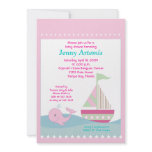 Little Whale Pink Sailboat Baby Shower 5x7 invitations