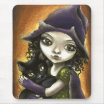 Little witch and black kitten mousepad