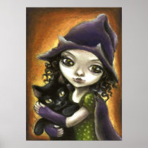 Little witch and black kitten print