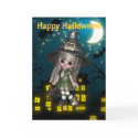 Little Witch Black Kitten Happy Halloween Card