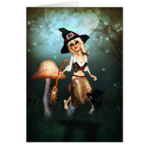 little witch fantasy art note card - moonlight