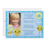 Little Yellow Chick Birthday Invitation blue
