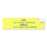 LIVE, AS IF YOU'LL  DIE TODAY, DREAM, AS IF YOU... bumper stickers